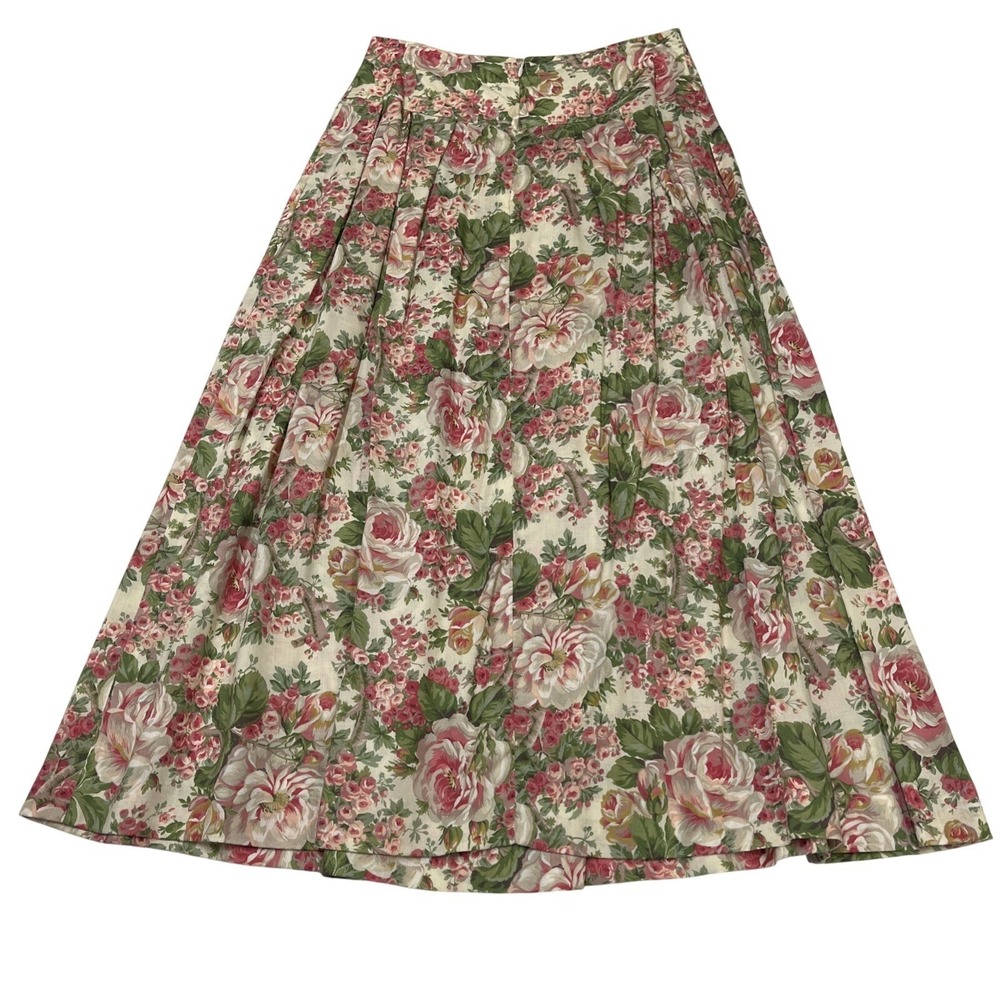 Vintage Herman Geist Skirt Pink Floral Pleated Maxi Size 6 Cottagecore Romantic